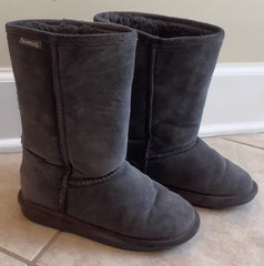 Bearpaw Pull On Youth Size 1 Gray Cow Suede Sheepskin Winter Boots UNISEX