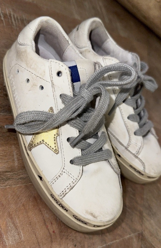 Golden Goose Superstar White Ice Silver Leather Sneakers Gold Star Kid’s SZ 8.5