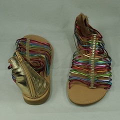 Olive & Eddie Girls Gladiator Sandals – Rainbow Strappy, Gold Zip Back, Size 6M