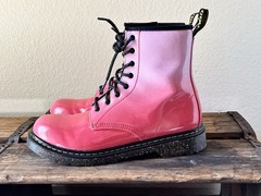 Dr. Martens Pink Glitter Patent Leather Boots Youth US 6 Lace-Up Zipper
