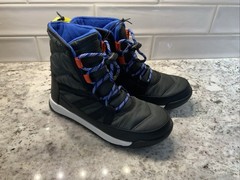 Sorel Whitney II Snow Boot Big Kids 4 Youth Grey Blue Insulated Waterproof NEW