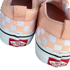 Vans Asher Kids Slip-On Peach White Checkerboard Canvas Skate Shoes size 13