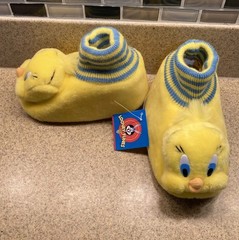 Vintage 1998 Tweety Bird Slippers Plush Yellow Kids XL 11-12 Looney Tunes NWT