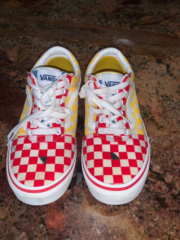 Vans Checkered Red Blue Yellow off the wall youth size 4