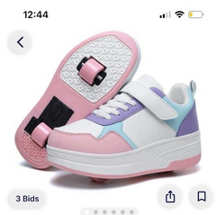 HSQ Kids Detachable Wheeled Sneakers Colorblock White Pink Purple Blue US 1.5