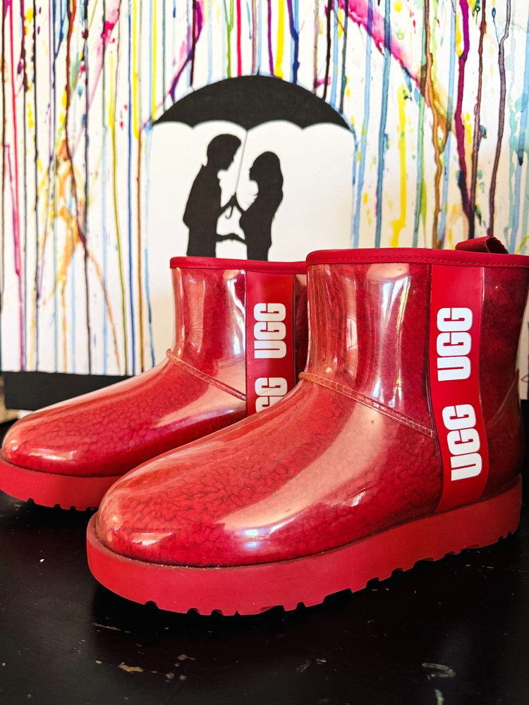 UGG Classic Clear Mini Kids Ankle Rain Boots Waterproof Red US 7 MPN 1113190