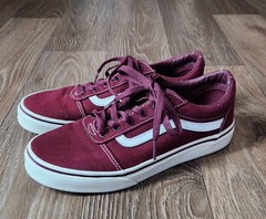 Vans Off The Wall Maroon White Suede Leather Lace Up Size 4.5 Youth