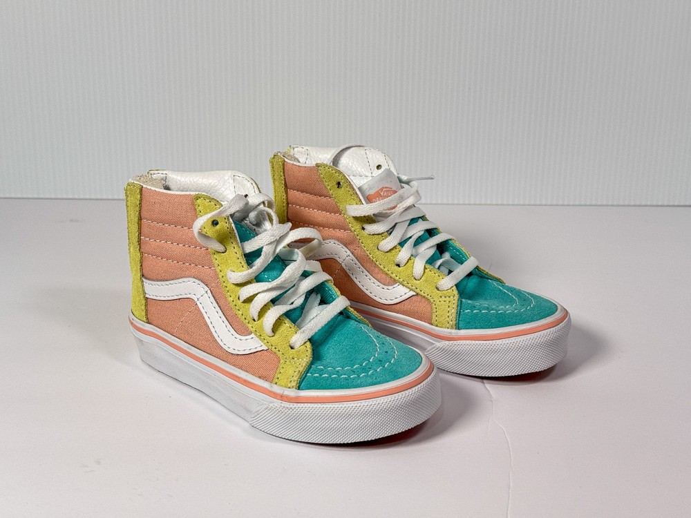 Vans Kids Sk8 Multicolor Block Pastel/ White Sk8-Hi Zip Sneakers Size 10.5 kids