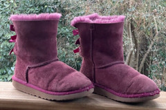UGG Kids Boots Size 1 Bailey Bow Suede Sheepskin Lining Warm Burgundy