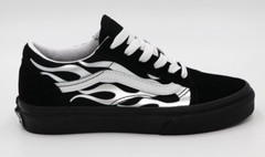 Vans Old Skool Metallic Flame Black/Silver Youth Sizes (Free Shipping)