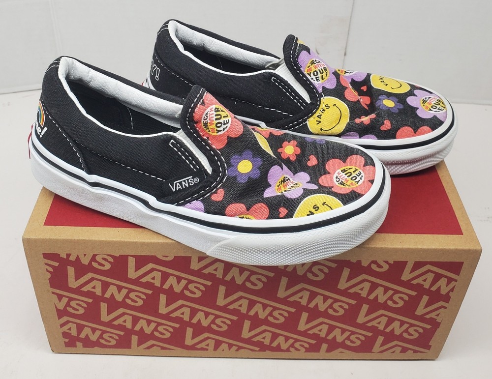 Vans Off The Wall Radically Happy Black Elastic Sneakers Youth Size 12 Kids