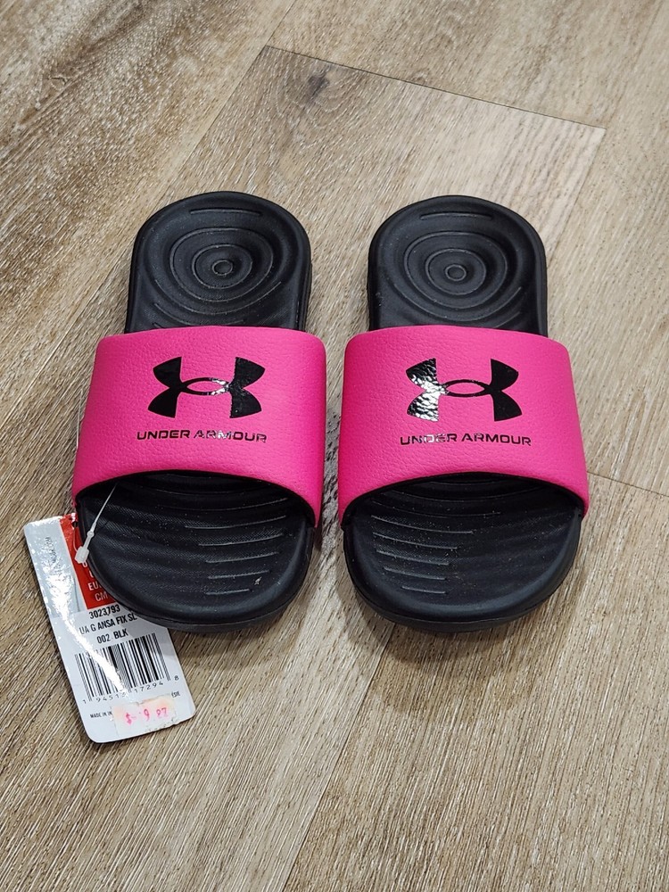 Under Armour Ansa Fixed Pink Black Slide Sandal Shoes Size 1.5 NWT