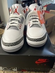 Jordan Air Jordan 3 Adult Mid-Top Leather Sneakers White/Gray/Red 8