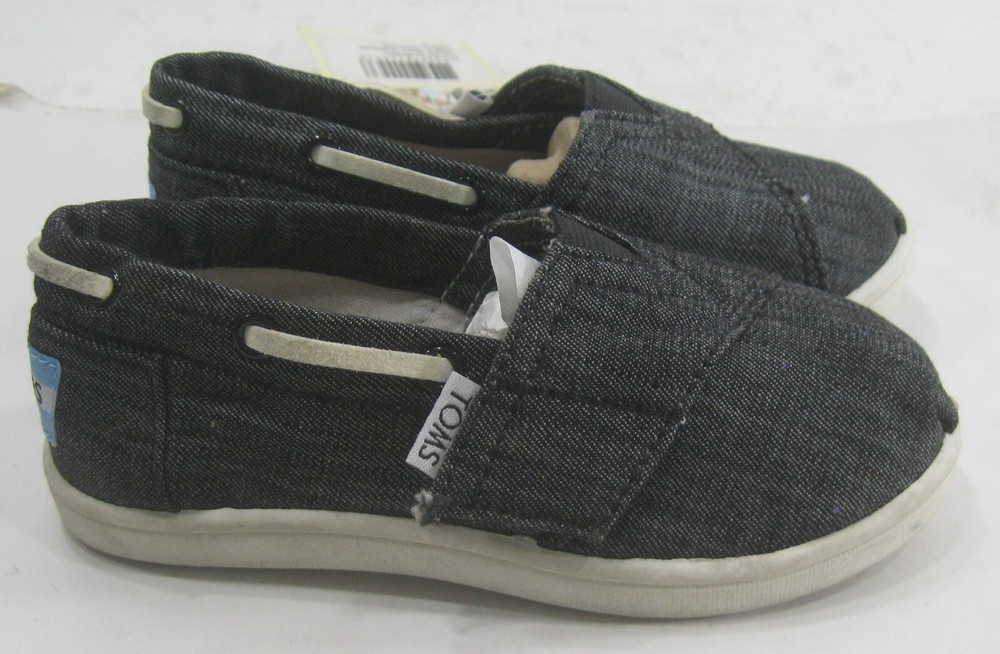 TINY BIMINIS BLACK CHAMBRAY Toms Canvas Classics FLAT ROUND TOE size 8 T