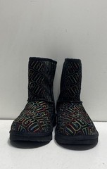 UGG Classic Short Logo Stitch Black Multi Rainbow Embroidery Boots Size 4