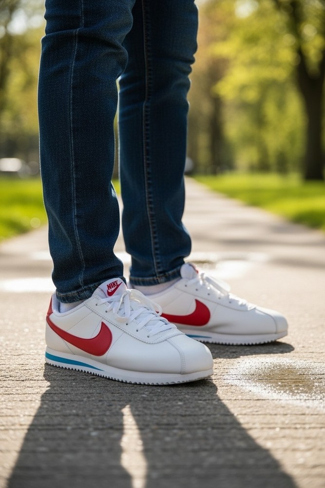 Nike Cortez Easy-On KIDS SNEAKERS, White/Red/Blue, Size: 8C, DM0951-115