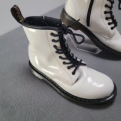 Dr. Martens 1460 White Patent Leather Combat Boots Lace Up/Zip Ankle Size 4M 5W