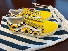 NEW!! Vans Old Skool Sunflower Checkerboard Sneakers Yellow/White Unisex 6.5