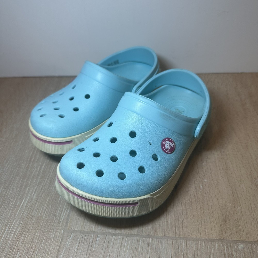 CROCS Crocband II Water Clogs Ice Blue Candy Pink White Sugar Size J 1