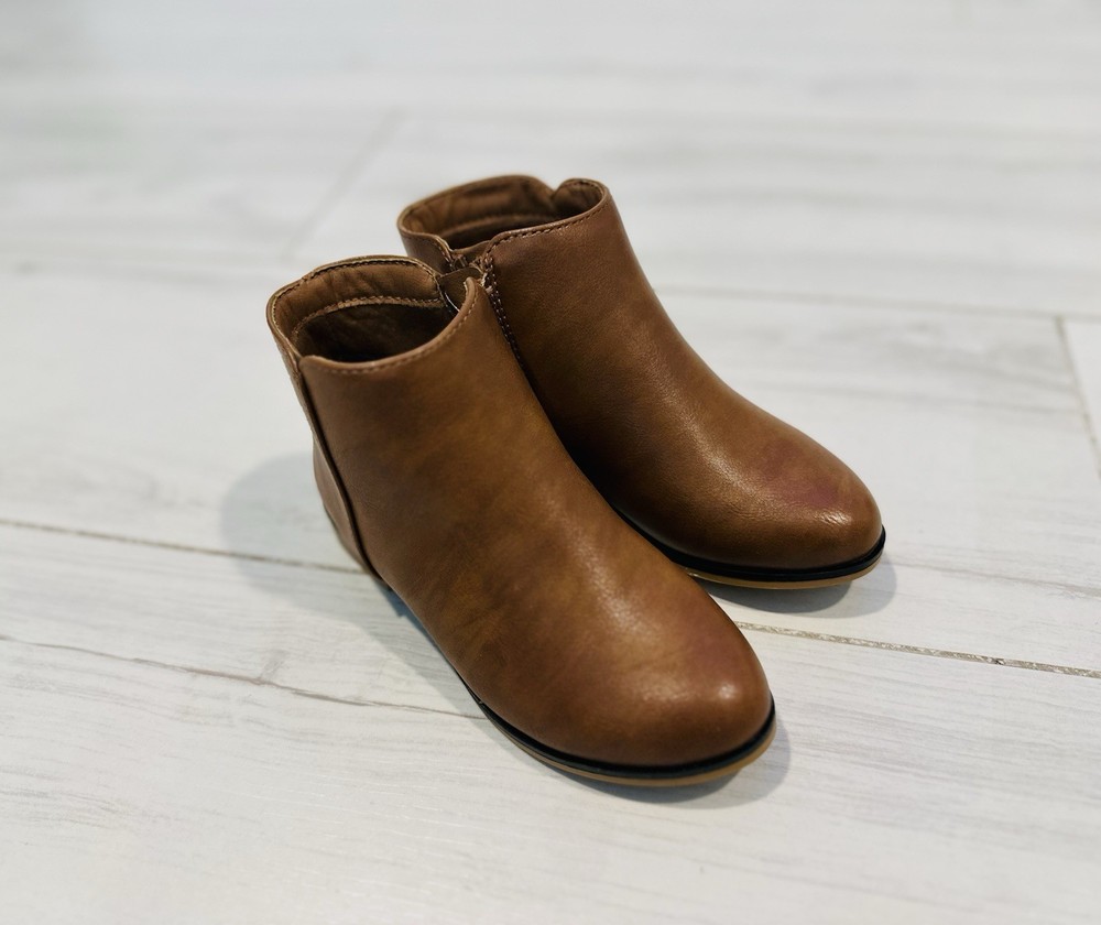 Brown Faux Leather Side Zipper Ankle Boots, Size Toddler 11 Unbranded