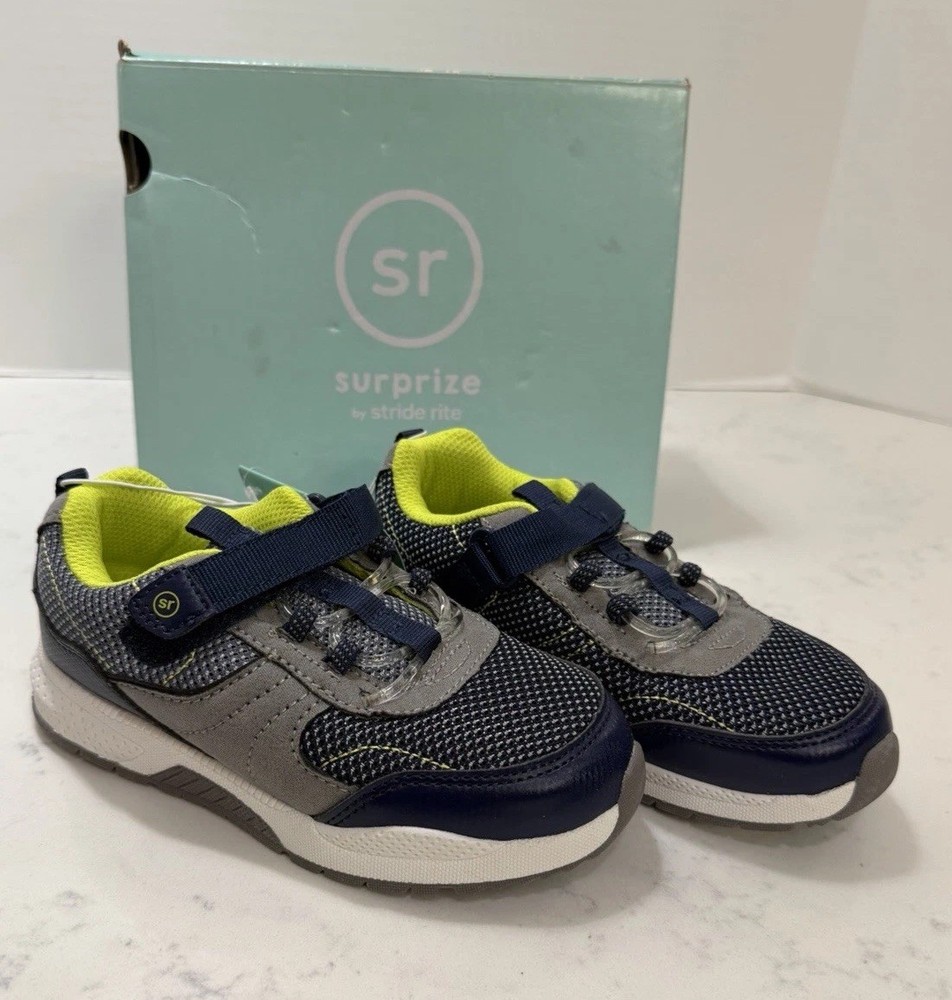 Stride Rite Navy & Gray Sneakers with Neon Yellow Lining