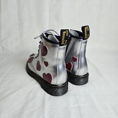 Dr Martens 1460 J Boots Womens Size 5 Silver Metallic Red Heart Patent Leather