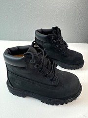 Timberland Premium Waterproof Black Leather Boots Kids Size 8 Construction