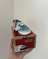VANS Authentic Elastic Kids Sneaker Teal Sea Life Seahorse Jellyfish Size 4