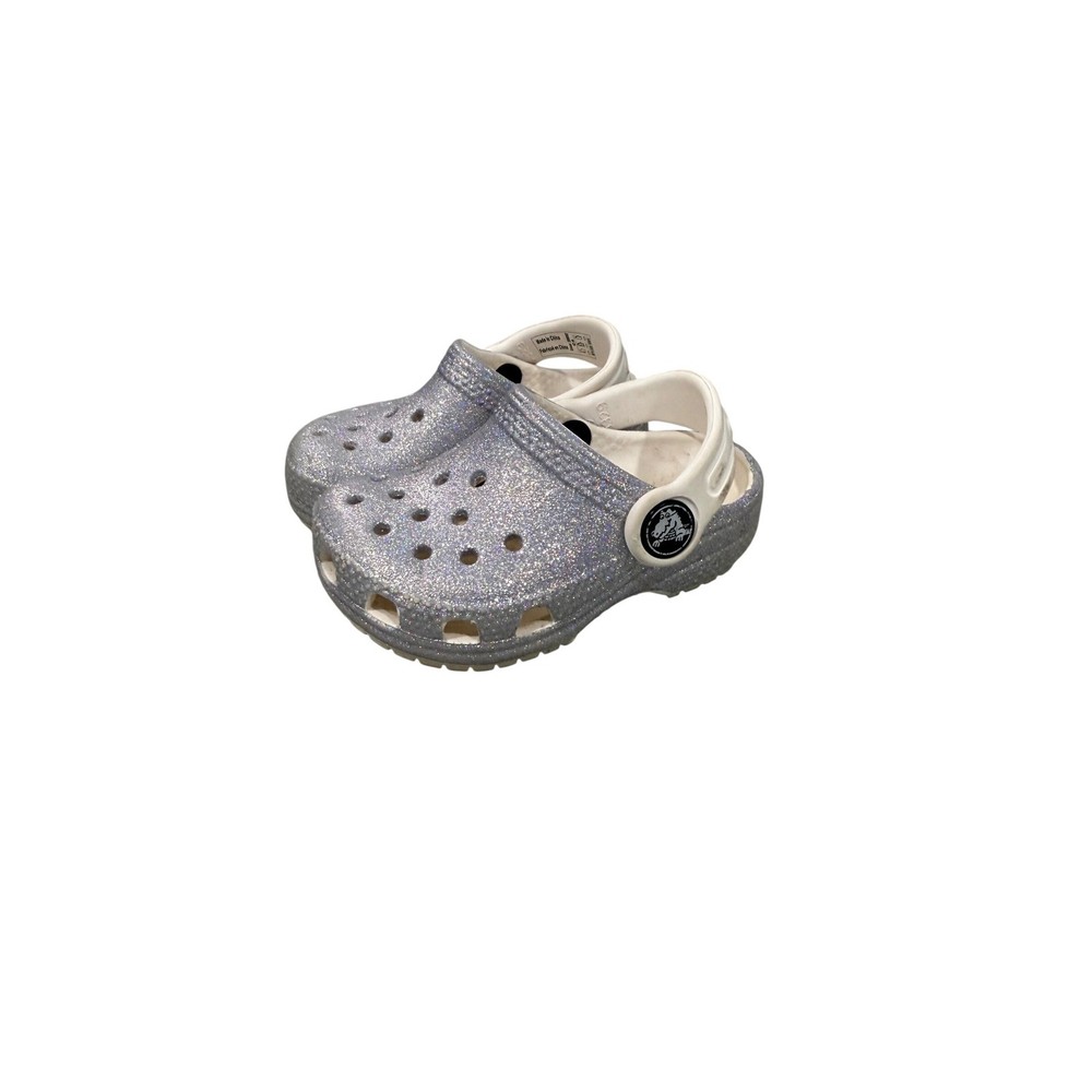 Crocs Toddler Classic Glitter Clog Silver Sparkle Shoes Size C4