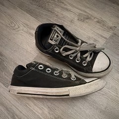 Converse All Star Unisex Kids Low-Top Lace-Up Sneakers Black White Leather US 13