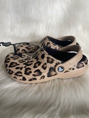 NEW Crocs Size J 2 Kids Classic Lined Out of This World Clog Leopard Gold