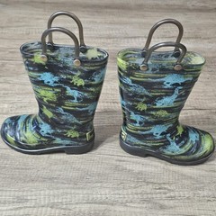 Western Chief Dinosaur Light-Up Rain Boots for Kids Blue/Black, Pull-Up Loops