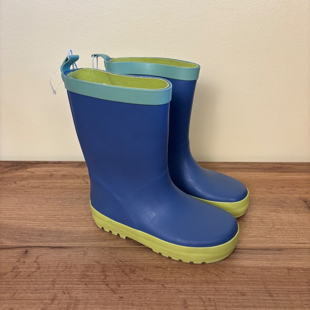 Harper Canyon Audra Rain Boots Blue Green Kids Size 11 Rubber Lug Sole Pull On