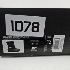 Sorel Snow Commander Black Charcoal Kids Winter Boots NC1960-010 Size 12 NEW