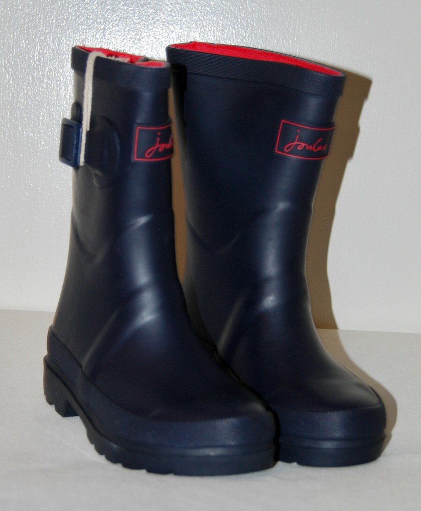 NIB Joules Kids Navy Blue w/ Red Stripe Junior Field Welly Rain Boots sz 11