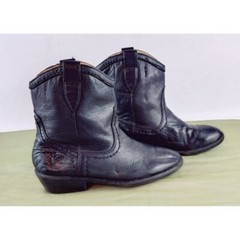 Frye Black Leather Bootie Carson Shortie Kids 13E Unisex Pull On Loops Western