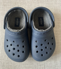 Crocs dual comfort Lined Clog Sandals Unisex Kids Navy Slip On w/Strap US 8
