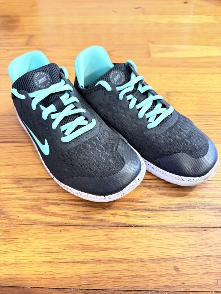 Nike Free RN Black Aqua Running Shoes Youth 3Y AQ2581-991