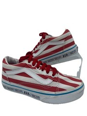 VANS Old Skool Red & White Striped Size 13 Kids “Where’s Waldo” Red Laces Read