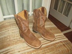 Dark Ranch Brown Square Toe Leather Western Boots Youth 13.5 Mex 20.5