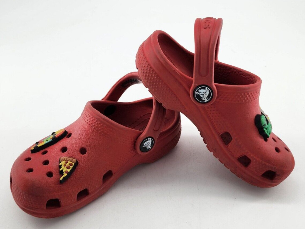 Crocs Kids Red Alien Pizza Video Game Jibbitz Slip On Clog Youth Size C 9