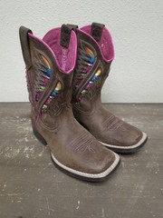 Ariat Quickdraw VentTek Brown Leather Square Toe Cowboy Boots Girls Boys Sz 12
