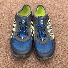 Merrell boys hydro run 2.0 size 4.5 blue gray yellow mesh trail shoes sneakers