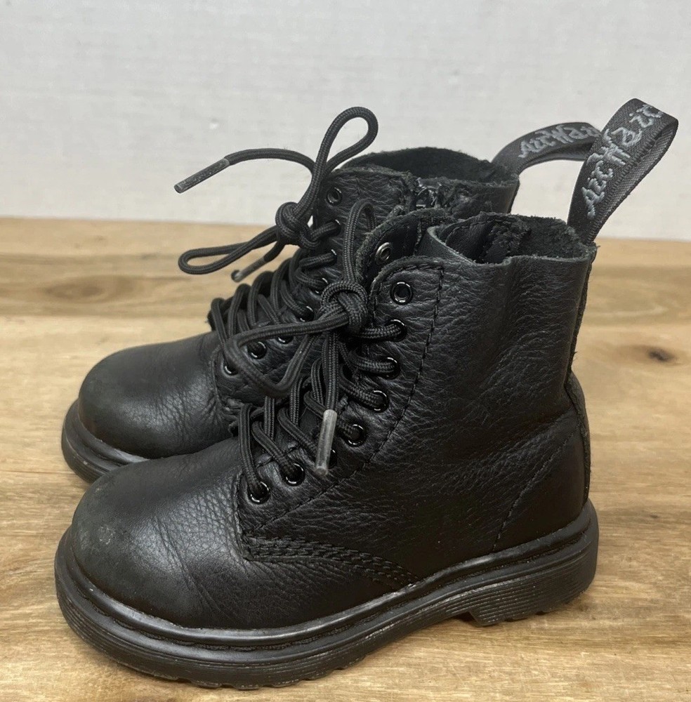 Dr. Martens 1460 Pascal Mono Toddler Black Leather Side Zip Boots Sz 7