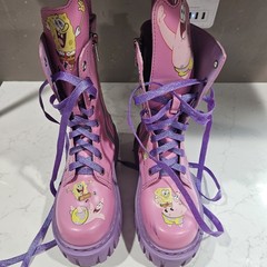 SpongeBob SquarePants Patrick Star Kids Pink Purple Lace-Up Zip Boots Size 6