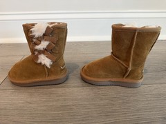 Koolaburra by UGG Brown Suede Bootie Pull On Bow Fur Trim Toddler Sz 5
