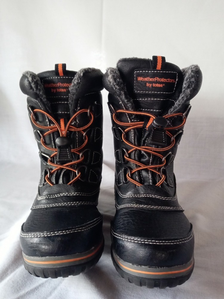 Weather Protectors by Totes Kids Duck Boots Lace Up Black Leather Rubber Size 1M