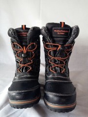 Weather Protectors by Totes Kids Duck Boots Lace Up Black Leather Rubber Size 1M