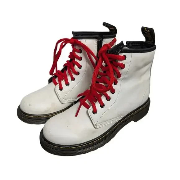 Doc Dr Martens Youth 2 White Leather Classic Lug Sole Grunge Side Zip Outdoor