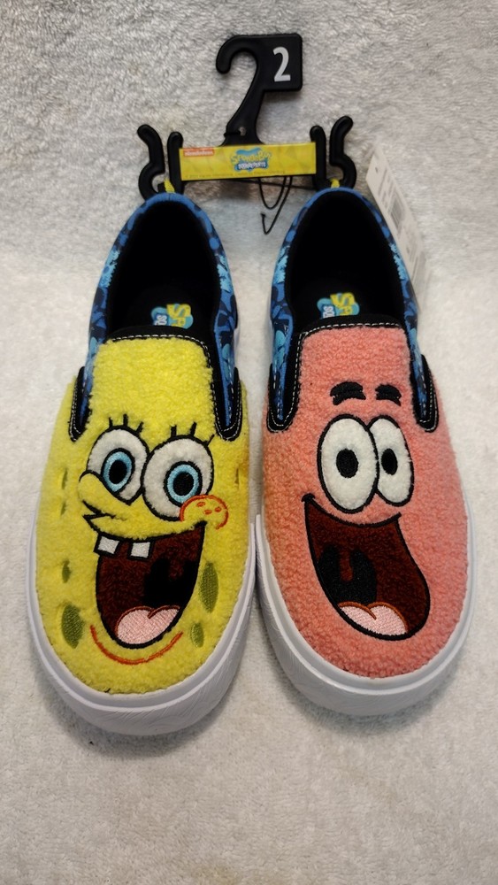 NWT Fleece Sz 2 SpongeBob SquarePants & Patrick Slip on Shoes. Unique & Cute!!
